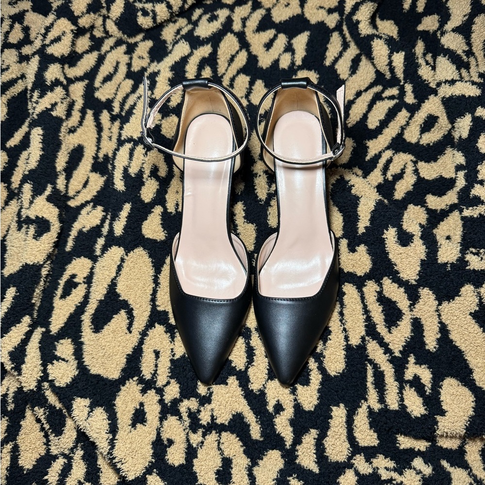 Classic Black Pointed Ankle-Strap Pumps